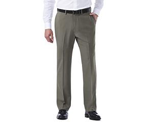 Haggar Men's ECLO Stria Expandable Waist Plain Front Dress Pant, Heather Grey, 34x34