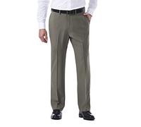 Haggar Men's ECLO Stria Expandable Waist Plain Front Dress Pant, Heather Grey, 38x34