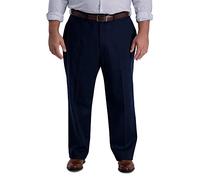 Haggar Men's Iron Free Khaki Classic Fit Flat Expandable Casual Pant, Dark Navy, 46 x 30
