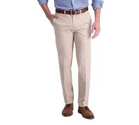 Haggar Men's Iron Free Premium Khaki Straight Fit Flat Front Flex Waist Casual Pant, Sand, 33 x 32