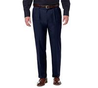 Haggar Men's Premium Comfort Classic Fit Pleat Expandable Waist Pant, Blue, 44Wx29L