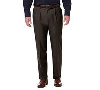 Haggar Men's Premium Comfort Classic Fit Pleat Expandable Waist Pant, Dark Chocolate, 34Wx34L