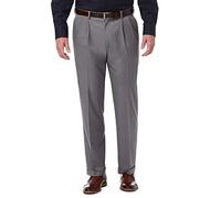 Haggar Men's Premium Comfort Classic Fit Pleat Expandable Waist Pant, Medium Grey, 42Wx32L