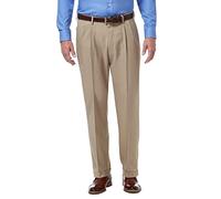 Haggar Men's Premium Comfort Classic Fit Pleat Expandable Waist Pant, Medium Khaki, 34Wx31L