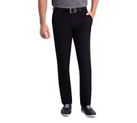 Haggar Men's Premium Comfort Khaki Flat Front Slim Fit Pant, Black, 32Wx30L