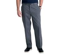Haggar Men's Premium No Iron Classic Fit Expandable Waist Plain Front Pant, Charcoal Heather, 34Wx29L