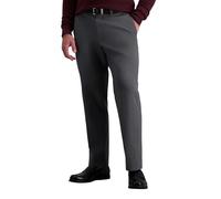 Haggar Men's Premium No Iron Classic Fit Expandable Waist Plain Front Pant, Charcoal Heather, 44Wx32L