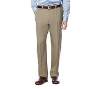Haggar Men's Repreve Stria Hidden Expandable Waist Plain Front Dress Pant, Brown,36x34