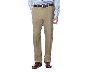 Haggar Men's Repreve Stria Hidden Expandable Waist Plain Front Dress Pant, Brown,36x34