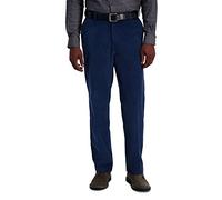 Haggar Men's Stretch Corduroy Expandable Waist Classic Fit Pant, Cadet Blue, 42Wx32L