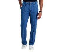 Haggar Men's Work To Weekend Hidden Expandable Waist Denim Pleat Front Pant,Light Stonewash,34x32