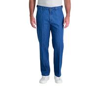 Haggar Men's Work To Weekend No Iron Denim Plain Front Pant,Med Stonewash,38x32