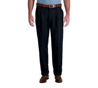 Haggar Mynx Gabardine - Pantalón de Vestir Plisado Frontal con Cintura expandible Oculta para Hombre, Azul Marino, 42W x 29L