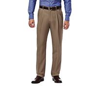 Haggar Men's Mynx Gabardine Hidden Expandable Waist Pleated Dress Pant,Khaki,34 x 30