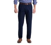 Haggar Pantalón Casual de Cintura Flexible para Hombre, sin Plancha, Color Caqui, Azul Marino Oscuro, 34W x 29L