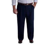 Haggar Iron Free Premium Khaki Classic Fit Pleat Front Expandable Waist Casual Pant (Regular and Big & Tall Sizes) Pantalones Informales, Azul Marino Oscuro, 44W/30L para Hombre