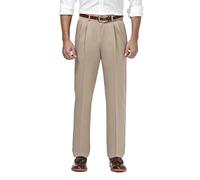Haggar - Pantalón de Hombre de Corte clásico, Estilo Caqui, no Requiere Planchado, Cintura Ampliable, Parte Delantera Plana Ajuste Regular, así como Tallas Grandes y Altas, Arena, 34W