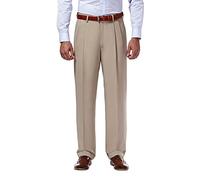 Haggar - Pantalón de Vestir Mynx Gabardine para Hombre, Ajuste clásico, Plisado, con Cintura expandible Oculta, Beige Bronceado, 34W x 34L