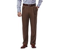Haggar - Pantalón de vestir Mynx Gabardine para hombre, ajuste clásico, plisado, con cintura expandible oculta, Roble, 34W x 34L