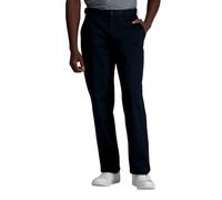 Haggar Pantalón sin Arrugas para Hombre, Color Caqui, Ajuste clásico, Parte Delantera Plana, Negro, 34W x 32L