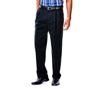 Haggar Pantalones Casuales de Sarga Caqui para Hombre con Frente Plisado, Negro, 36W/30L
