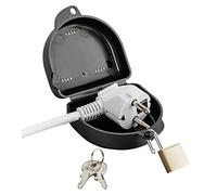 haggiy Bloqueador de Enchufe - Schuko/Europeo, Negro | Caja con candado, protección contra acceso no autorizado, plástico resistente