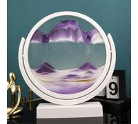 HAGJII Arte De Arena En Movimiento Pintura De Arena 3D Redondo Reloj De Arena para Salón Adornos De Cristal Cuadro De Arena para La Relajación De Adultos En El Escritorio(Purple,12in,White Frame)
