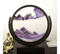 HAGJII Arte De Arena En Movimiento Pintura De Arena 3D Redondo Reloj De Arena para Salón Adornos De Cristal Cuadro De Arena para La Relajación De Adultos En El Escritorio(Purple,8in,Black Frame)