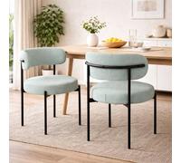 HAGO 24 sillas de comedor, juego de 2 unidades, color menta, funda de tela de peluche, verde, silla tapizada, 49 cm de altura del asiento, silla tapizada, patas de metal negras,