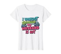 Hago Ejercicio Porque mi Esposo es Caliente, Gimnasio de Fitness para Mujeres Divertidas Camiseta gráfica económica, Mujer, Blanco, M