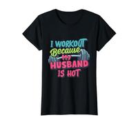 Hago Ejercicio Porque mi Esposo es Caliente, Gimnasio de Fitness para Mujeres Divertidas Camiseta gráfica económica, Mujer, Negro, L