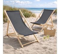 HAGO Juego de 24 tumbonas de playa, color antracita, juego de 2 unidades, tumbona de jardín, silla plegable de madera de pino y poliéster, 3 posiciones, plegable, para balcón, terraza, 120 kg