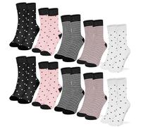 HAGOT 10 Pares Calcetines Mujer Algodón, Coloridos Transpirables Medias Medianas, Multicolor Diseños de Puntos Motivos y Rayas, 39-42