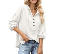 HAGOT 1PCS Larga Sudadera con Capucha, Jersey Mujer Primavera Otoño Manga, Sudadera con Capucha con Cordón De Moda De Gran Tamaño para Mujer, Casual, Blanco, XL