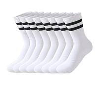 HAGOT 4 Pairs Unisex adulto Cushioned Crew Socks, 2-Stripes，Blanco, EU39-42