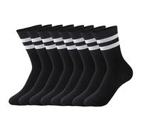 HAGOT 4 Pairs Unisex adulto Cushioned Crew Socks, 2-Stripes， Negro, EU39-42