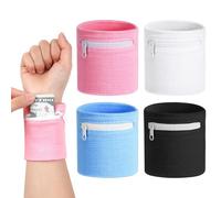 HAGOT 4 Pcs Wristbands con Bolsillo, Muñequera Deportiva con Cremallera, Muñequeras Unisex, Accesorios de Entrenamiento para Monedas, Llaves, Billetera