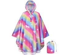 HAGOT Poncho Impermeable Niños, Chubasquero Niñas con Capucha y Botones, Reutilizable Poncho de Lluvia Ligero Poncho con Capucha, para Escuela Senderismo Ciclismo Viajes, M