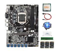 Hagsnec Placa base B75 BTC Mining 12USB+CPU+DDR3 4GB RAM+3X120G SSD+ventilador+cable de interruptor+grasa térmica LGA1155 placa base