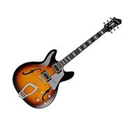 Hagstrom Guitarra eléctrica semihueca de 6 cuerdas, color negro brillante (SUVIK-BLK), tobacco sunburst