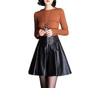 Hahaemma - Falda de piel sintética para mujer, para otoño e invierno, estilo hippie, talla grande, ajustada, sexy, plisada, elegante, minivestido con cremallera de seda Negro-3. L