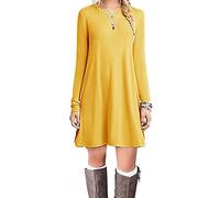 HAHAEMMA Vestido básico elegante para mujer, largo hasta la rodilla, manga larga, informal, holgado, color liso, amarillo, XXL