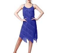 HAHAEMMA Vestido de mujer de los años 20, con flecos, con cuello halter, gran Gatsby, cóctel, fiesta, disfraz, flapper, carnaval, Lentejuelas azules, S