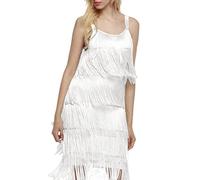 HAHAEMMA Vestido de mujer de los años 20, con flecos, con cuello halter, gran Gatsby, cóctel, fiesta, disfraz, flapper, carnaval, Borla Blanca, XXL