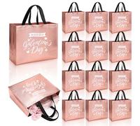 Hahafelt 12 bolsas de regalo para el día de Galentines de oro rosa a granel con asa, bolsas de regalo reutilizables no tejidas para el día de Galentine, regalos de fiesta para mujeres, esposa, hermana