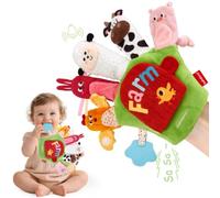 hahaland Juguetes Bebe 6-12 Meses - Animales Granja Títeres de Mano | con Sonajero, Mordedor, Espejo, Crujido Interactivo, Juguetes Montessori Sensorial, Tpara Bebes 3 6 8 12 Meses