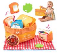 hahaland Juguetes Bebes 0 3 6 Meses - Sensorial Juguete Cesta de Picnic de Peluche Blandos con Sonajas, Arrugas, Espejo - Tummy Time Regalo Bebe Recien Nacido 6-12 Meses