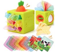 hahaland Juguetes Bebes 6-12 Meses - Caja Pañuelos de Silicona con Pop-up Interactivo, Espejo - 6 in 1 Cubo Actividades Montessori Bebe 6 Meses Regalo 1 año