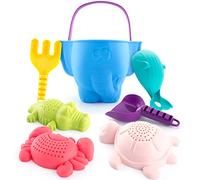 hahaland Juguetes de Playa para Niños, Cubo de Arena con 7 Piezas | Palas, Rastrillo y Bolsa de Malla, Juguetes para el Verano, Coordinación y motricidad fina, Un Acierto de Regalo