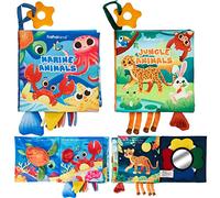 hahaland Libro Bebe 2 Piezas - Libros de Tela Blandos con Texturas, Espejo | Patas Animales Sensoriales, Gancho para cochecito, Libro Interactivo Sensorial Juguetes para Bebes 0 3 6 12 Meses